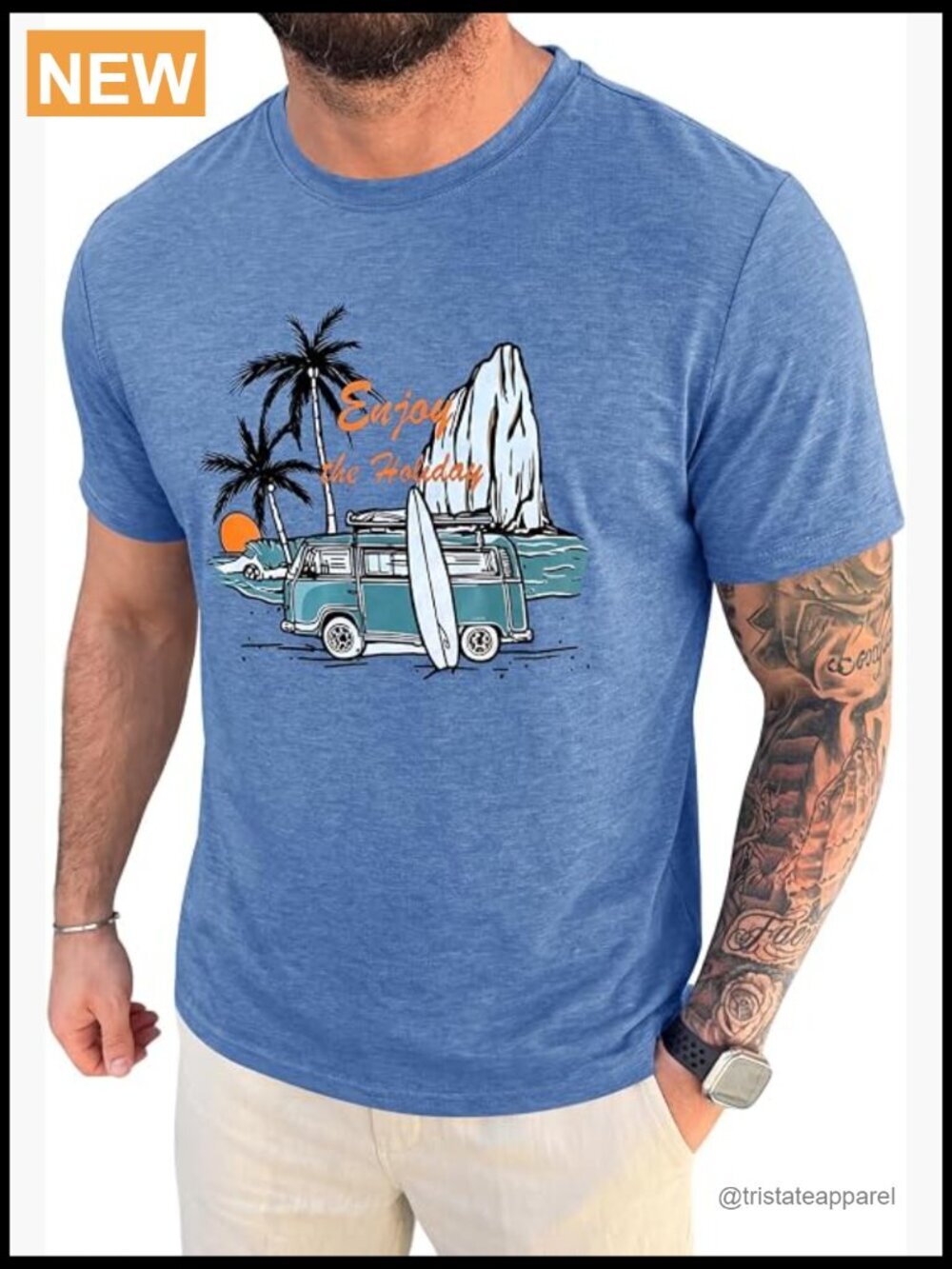 Men's Graphic Short Sleeve T-Shirt Crew Neck Casual Summer Beach Palm Tree Tee